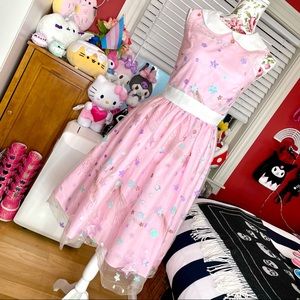 Magnolia Park Pink Tulle Glitter Rainbow Stars Sequin Peter Pan Collar Dress